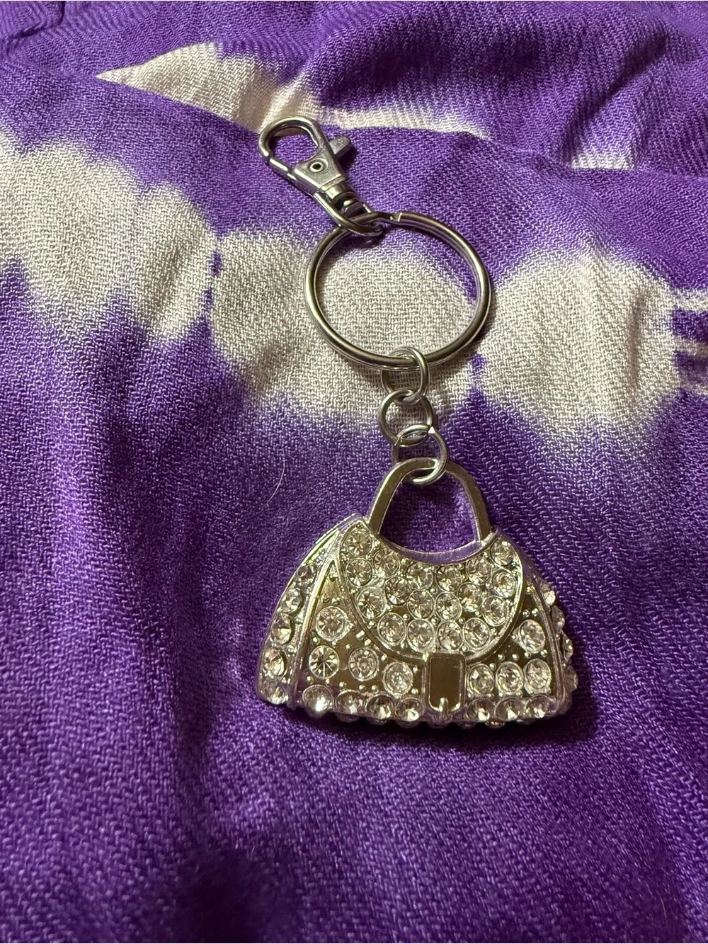 Crystal Pavé Purse Keychain - Silver